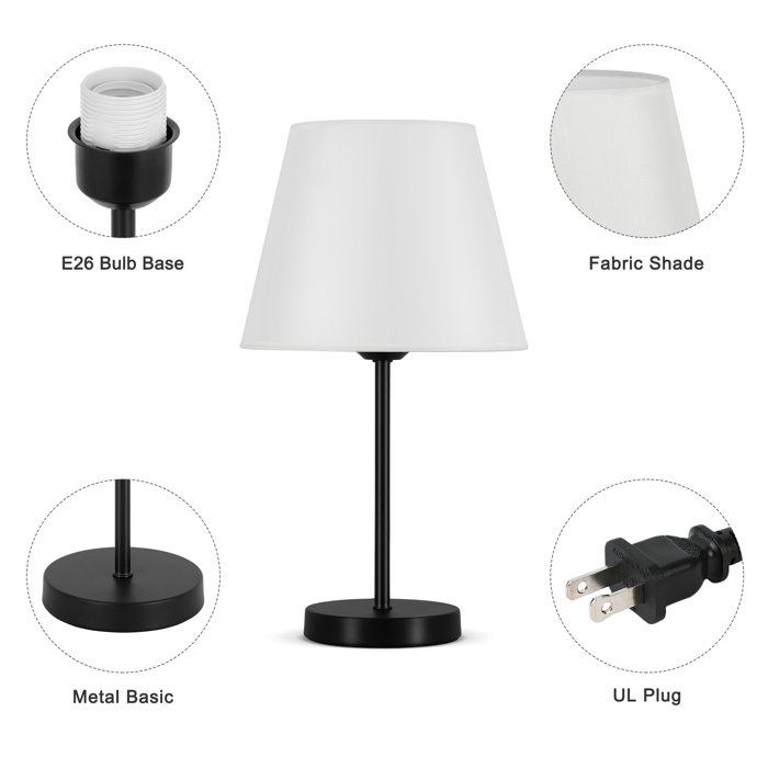 Latitude Run® 15.4 Inch Tall Table Lamps with Metal Base&Fabric Lamp